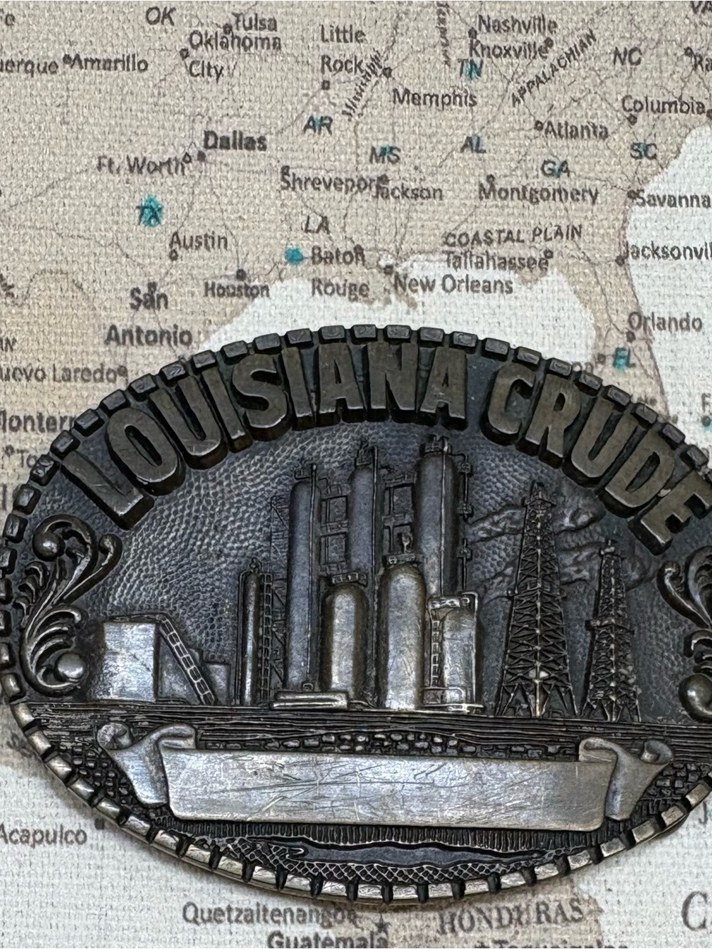 Louisiana Crude•Belt Buckle•Drill Rigs•Vintage•Solid Brass•Made N USA•